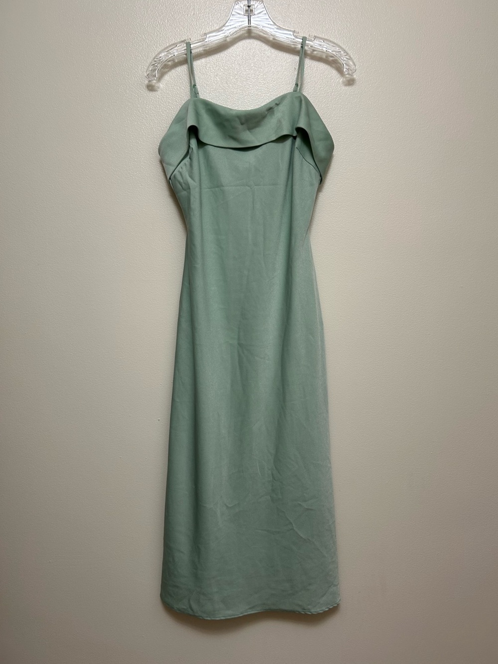 B Darlin Sage Green Midi Dress with Fold-Over Neckline Size 9/10